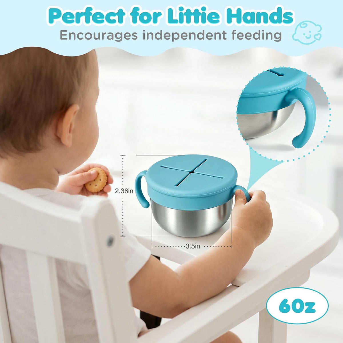 Snack Cups, 2 Pack Stainless Steel Toddler Snack Containers, Spill-Proof