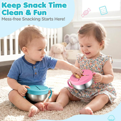 Snack Cups, 2 Pack Stainless Steel Toddler Snack Containers, Spill-Proof