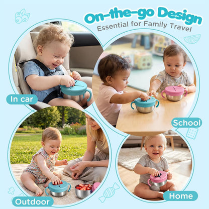 Snack Cups, 2 Pack Stainless Steel Toddler Snack Containers, Spill-Proof