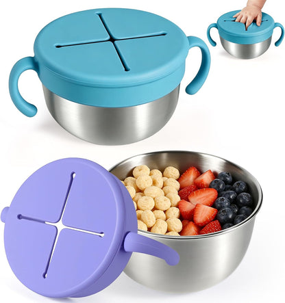 Snack Cups, 2 Pack Stainless Steel Toddler Snack Containers, Spill-Proof