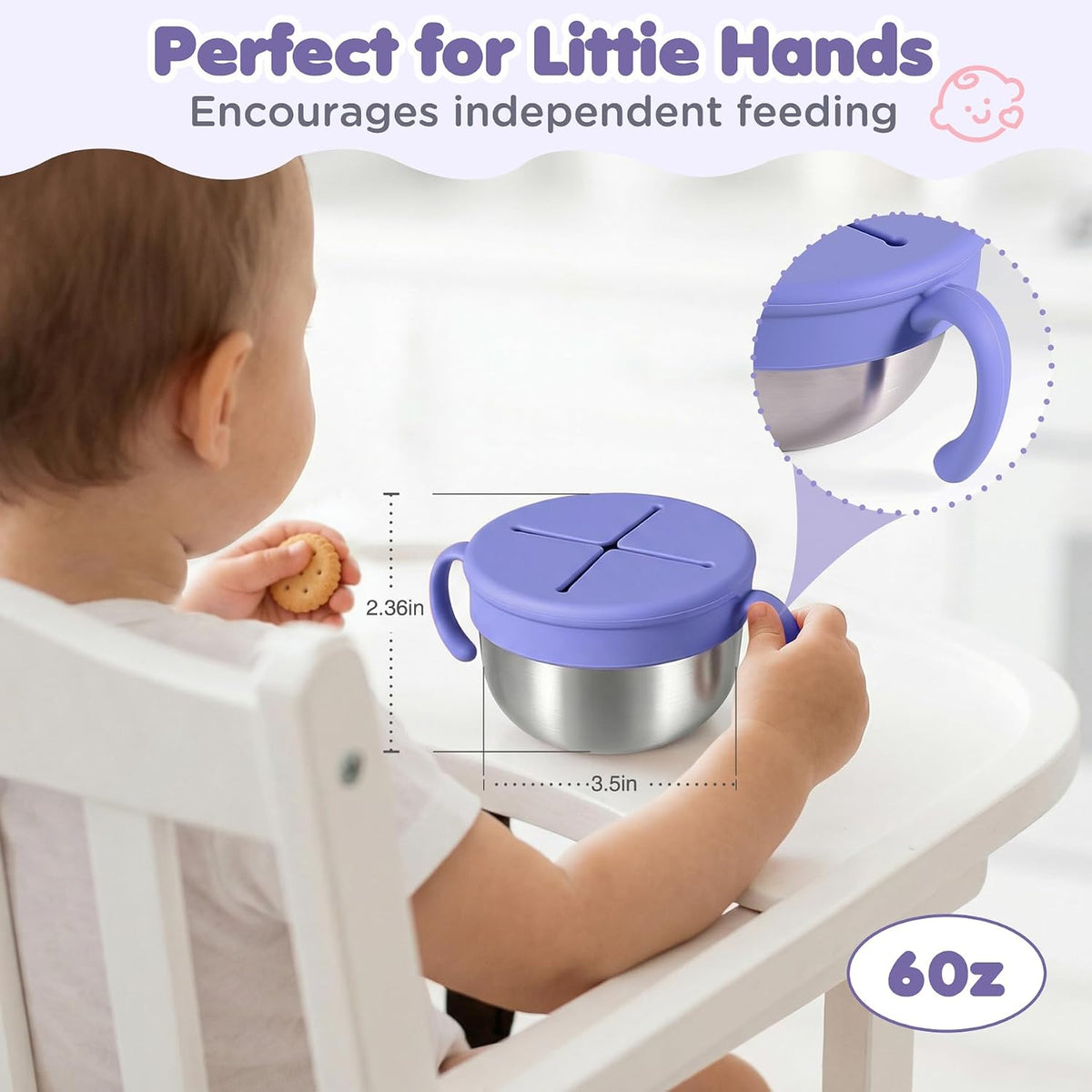 Snack Cups, 2 Pack Stainless Steel Toddler Snack Containers, Spill-Proof