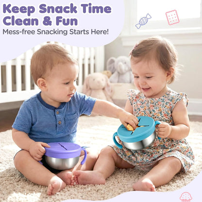 Snack Cups, 2 Pack Stainless Steel Toddler Snack Containers, Spill-Proof