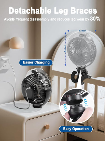 Misting Stroller Fan, 6000mAh Battery Operated Portable Fan with Light & 360° Pivoting, Personal Fans with Flexible Tripod for Baby, Office, Travel,Treadmill,Outdoors
