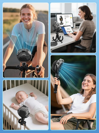 Misting Stroller Fan, 6000mAh Battery Operated Portable Fan with Light & 360° Pivoting, Personal Fans with Flexible Tripod for Baby, Office, Travel,Treadmill,Outdoors