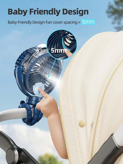 Misting Stroller Fan, 6000mAh Battery Operated Portable Fan with Light & 360° Pivoting, Personal Fans with Flexible Tripod for Baby, Office, Travel,Treadmill,Outdoors