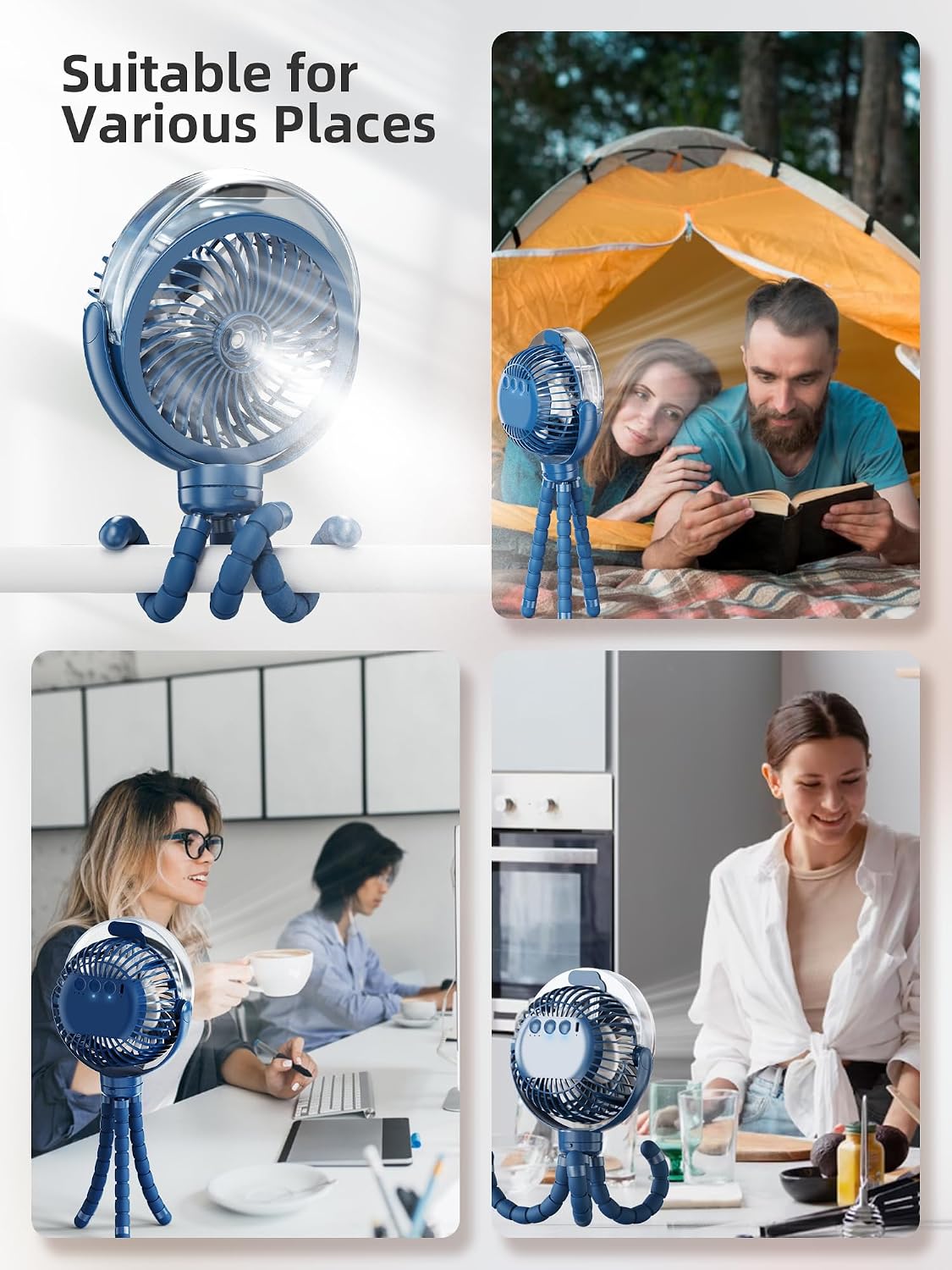 Misting Stroller Fan, 6000mAh Battery Operated Portable Fan with Light & 360° Pivoting, Personal Fans with Flexible Tripod for Baby, Office, Travel,Treadmill,Outdoors