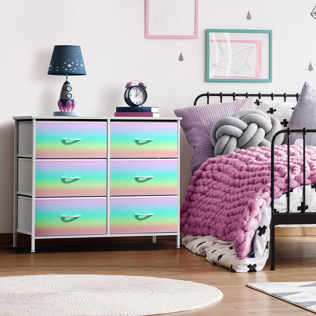 Dresser with Fabric Drawers & Wood Top (8 Drawer, Watercolor)