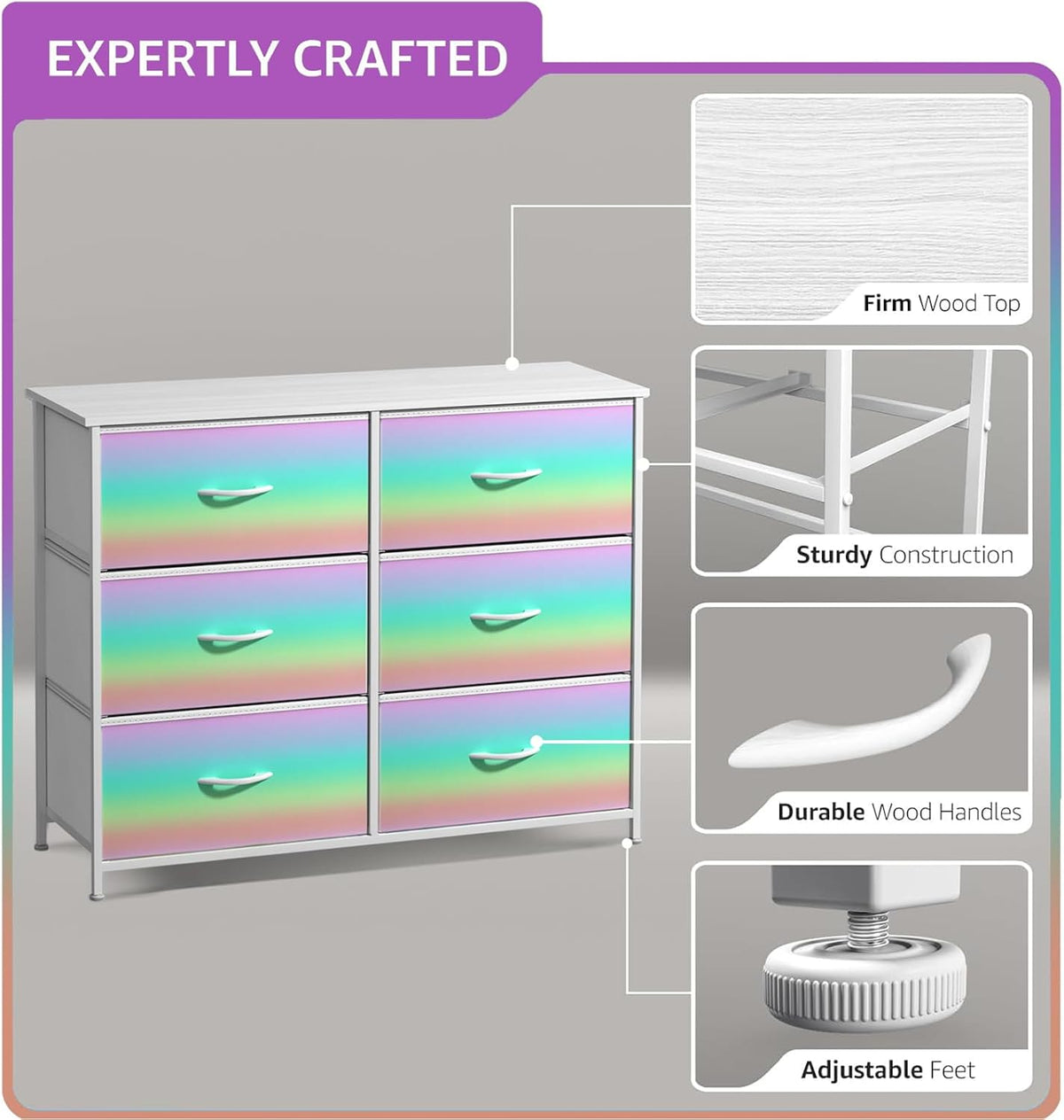 Dresser with Fabric Drawers & Wood Top (8 Drawer, Watercolor)