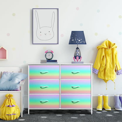 Dresser with Fabric Drawers & Wood Top (8 Drawer, Watercolor)