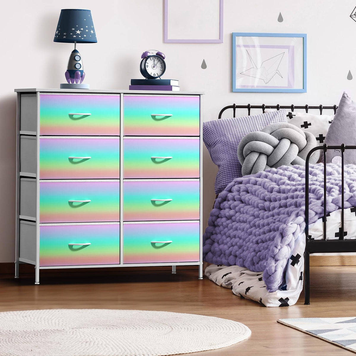 Dresser with Fabric Drawers & Wood Top (8 Drawer, Watercolor)