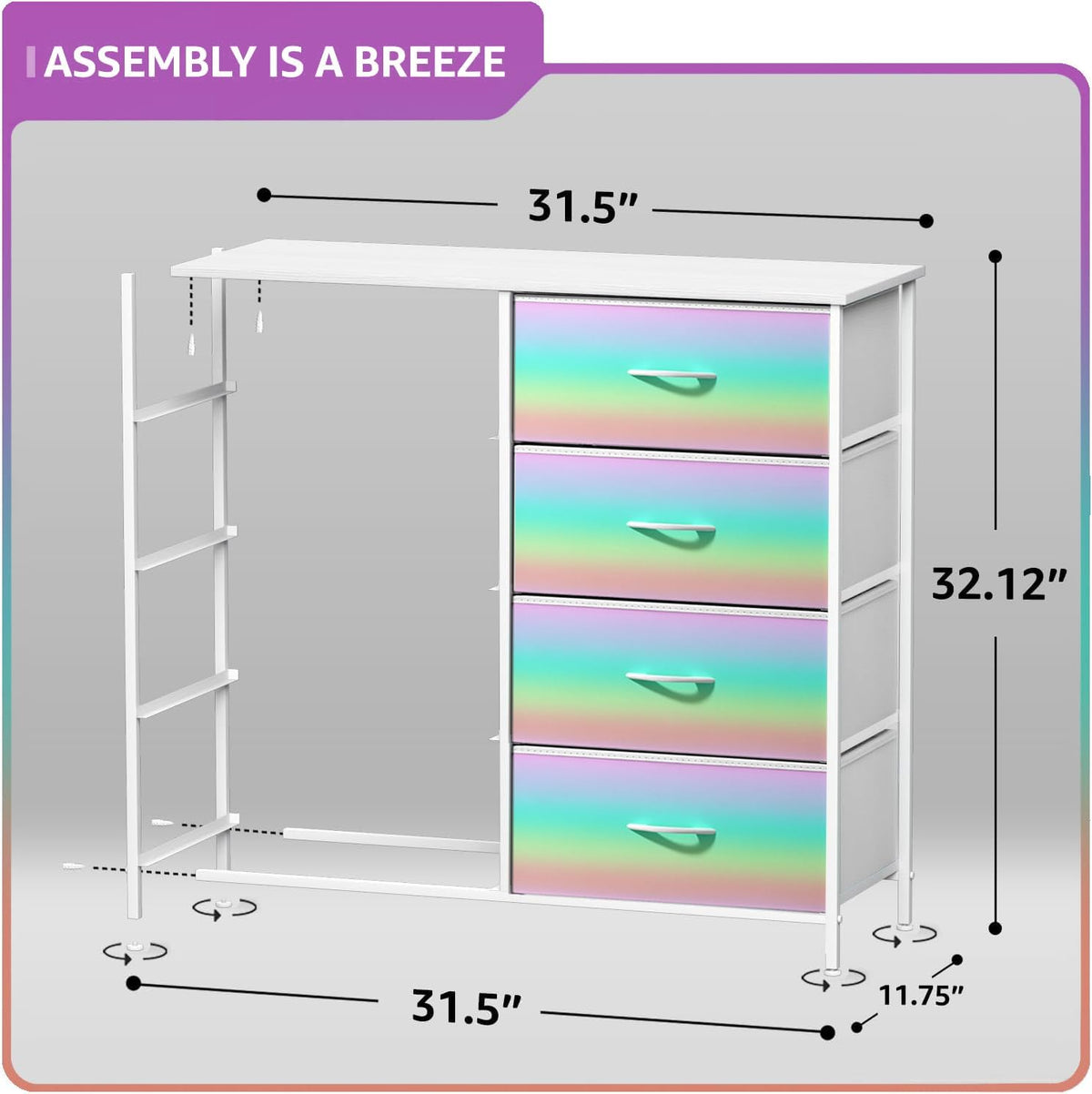 Dresser with Fabric Drawers & Wood Top (8 Drawer, Watercolor)