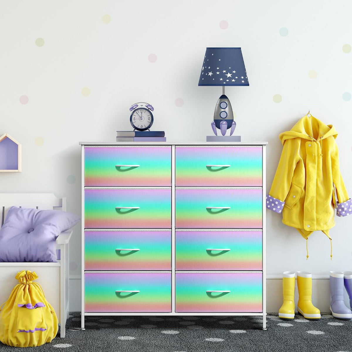 Dresser with Fabric Drawers & Wood Top (8 Drawer, Watercolor)