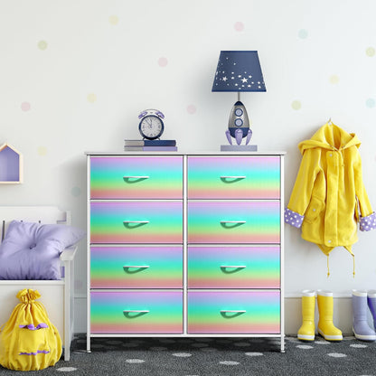 Dresser with Fabric Drawers & Wood Top (8 Drawer, Watercolor)