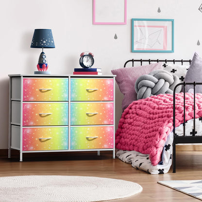 Dresser with Fabric Drawers & Wood Top (8 Drawer, Watercolor)