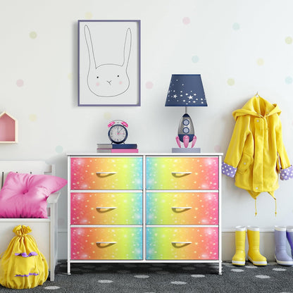 Dresser with Fabric Drawers & Wood Top (8 Drawer, Watercolor)