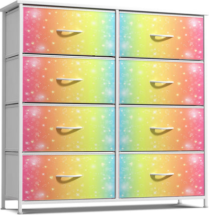 Dresser with Fabric Drawers & Wood Top (8 Drawer, Watercolor)