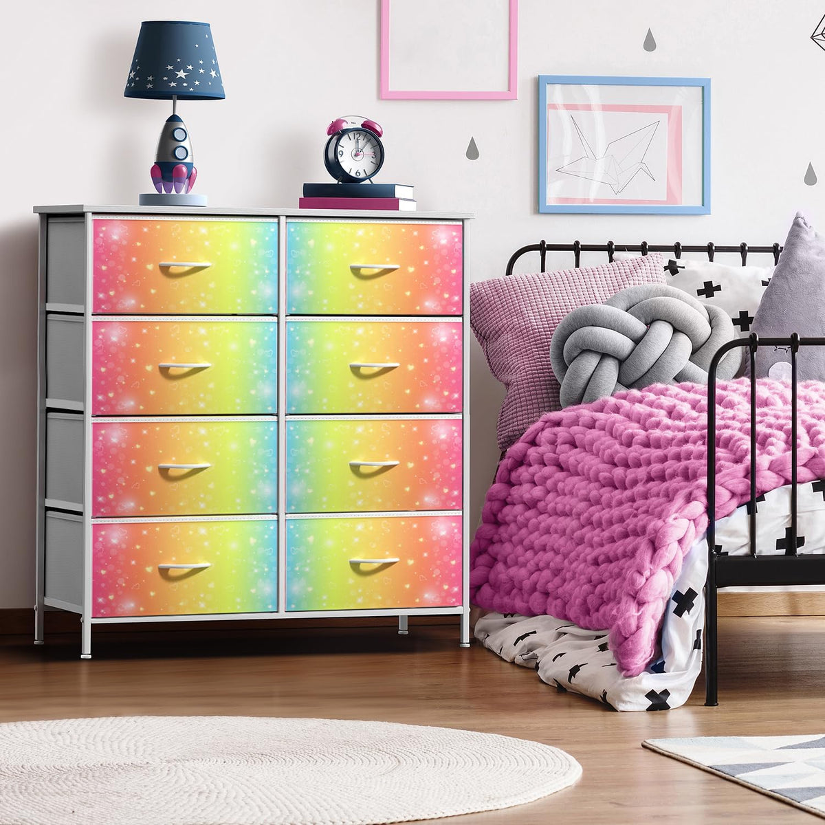 Dresser with Fabric Drawers & Wood Top (8 Drawer, Watercolor)