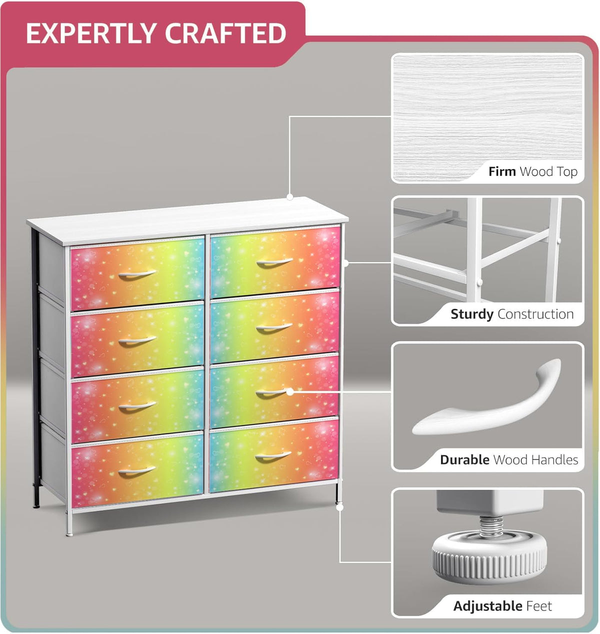 Dresser with Fabric Drawers & Wood Top (8 Drawer, Watercolor)