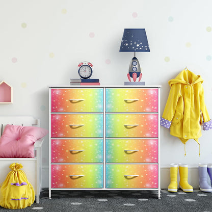 Dresser with Fabric Drawers & Wood Top (8 Drawer, Watercolor)