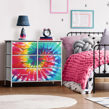 Dresser with Fabric Drawers & Wood Top (8 Drawer, Watercolor)