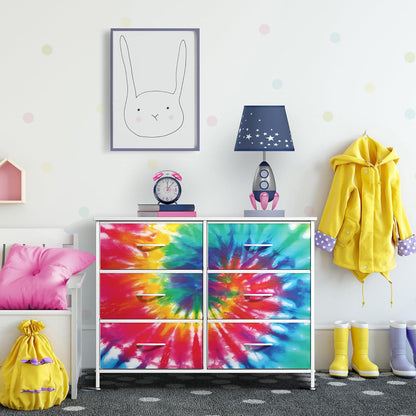 Dresser with Fabric Drawers & Wood Top (8 Drawer, Watercolor)