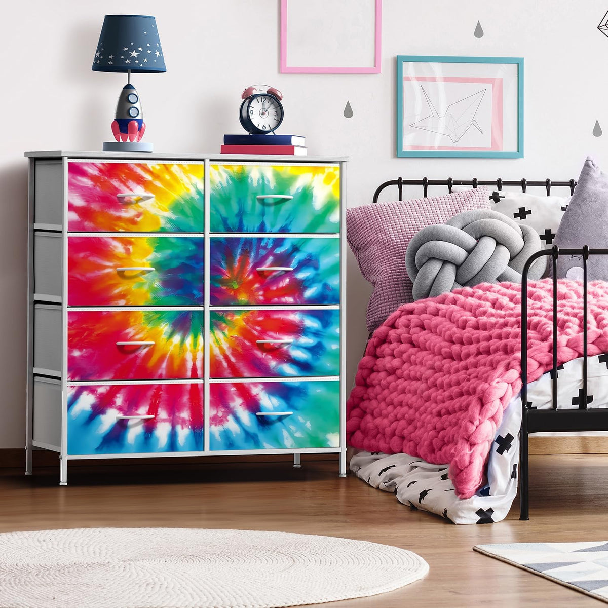 Dresser with Fabric Drawers & Wood Top (8 Drawer, Watercolor)