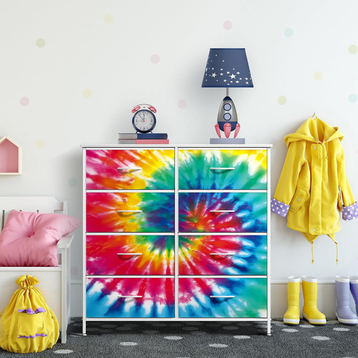 Dresser with Fabric Drawers & Wood Top (8 Drawer, Watercolor)