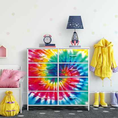 Dresser with Fabric Drawers & Wood Top (8 Drawer, Watercolor)