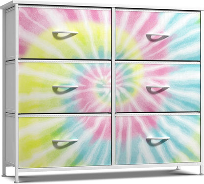 Dresser with Fabric Drawers & Wood Top (8 Drawer, Watercolor)