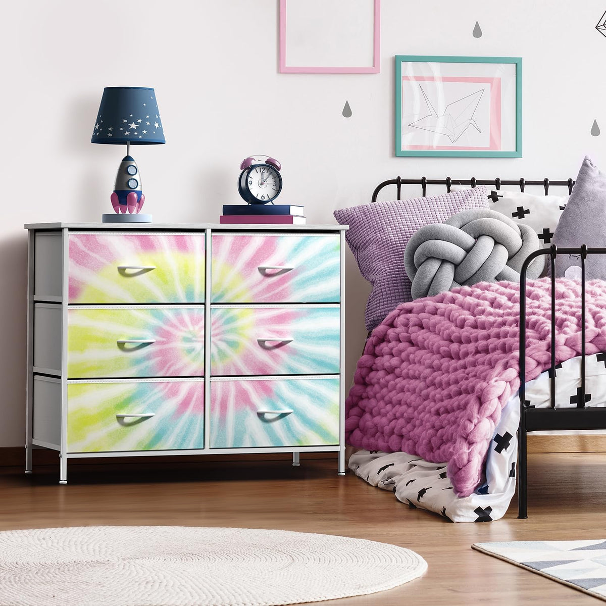 Dresser with Fabric Drawers & Wood Top (8 Drawer, Watercolor)