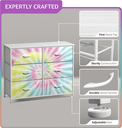 Dresser with Fabric Drawers & Wood Top (8 Drawer, Watercolor)