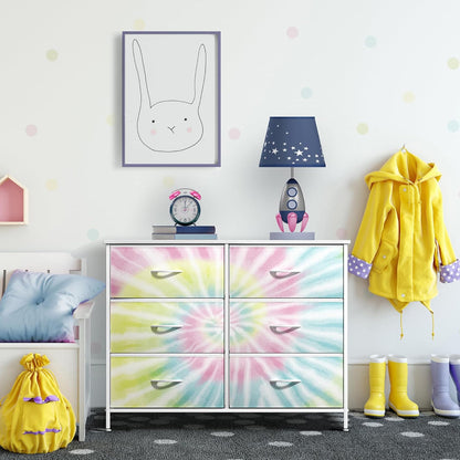 Dresser with Fabric Drawers & Wood Top (8 Drawer, Watercolor)