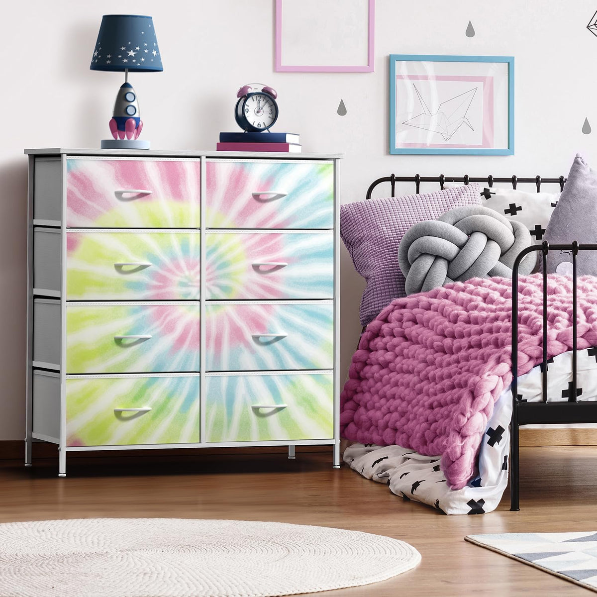 Dresser with Fabric Drawers & Wood Top (8 Drawer, Watercolor)
