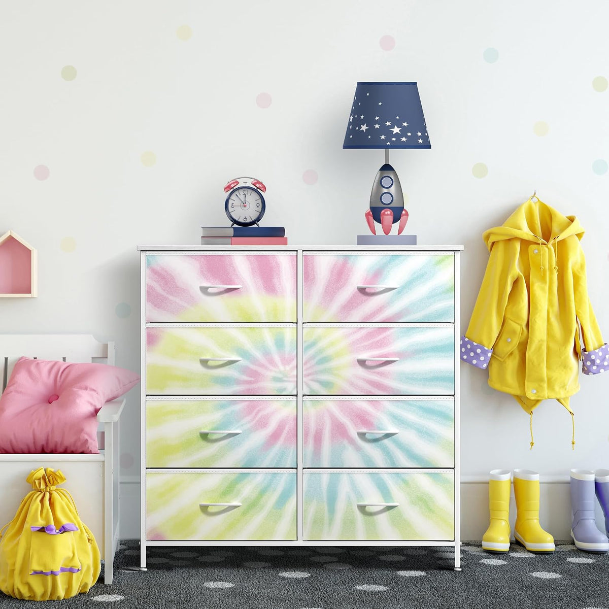 Dresser with Fabric Drawers & Wood Top (8 Drawer, Watercolor)