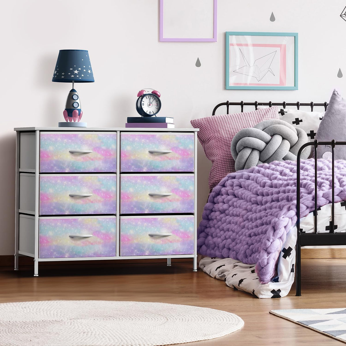 Dresser with Fabric Drawers & Wood Top (8 Drawer, Watercolor)