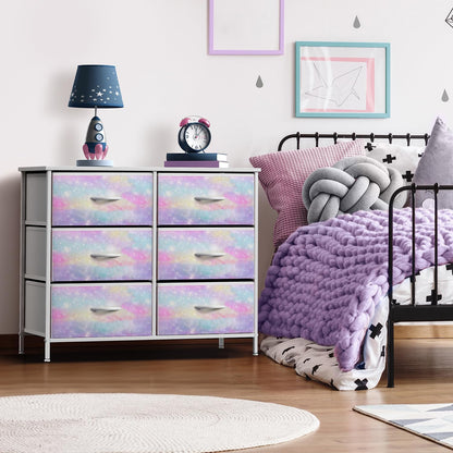 Dresser with Fabric Drawers & Wood Top (8 Drawer, Watercolor)