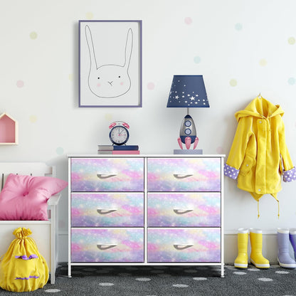 Dresser with Fabric Drawers & Wood Top (8 Drawer, Watercolor)