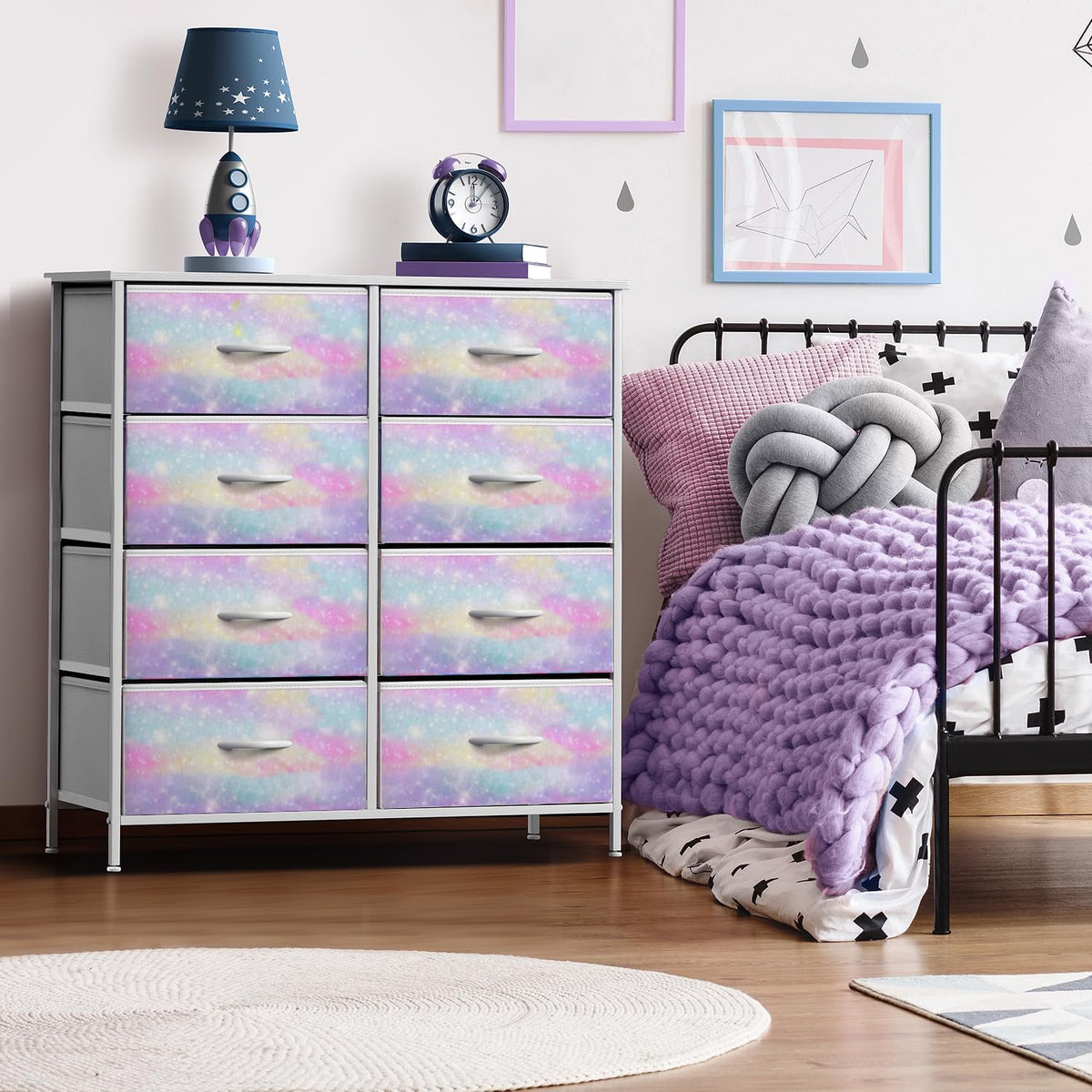 Dresser with Fabric Drawers & Wood Top (8 Drawer, Watercolor)