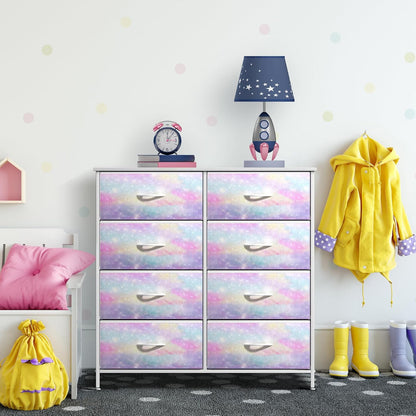 Dresser with Fabric Drawers & Wood Top (8 Drawer, Watercolor)