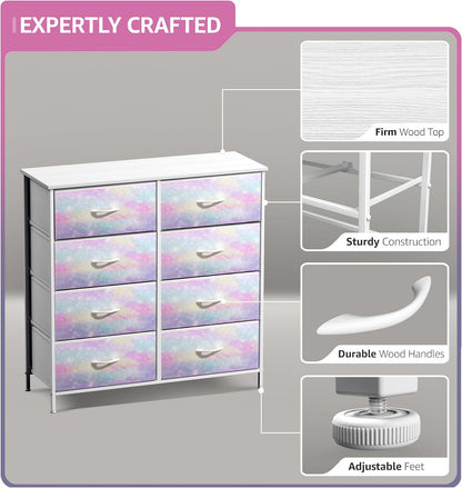 Dresser with Fabric Drawers & Wood Top (8 Drawer, Watercolor)