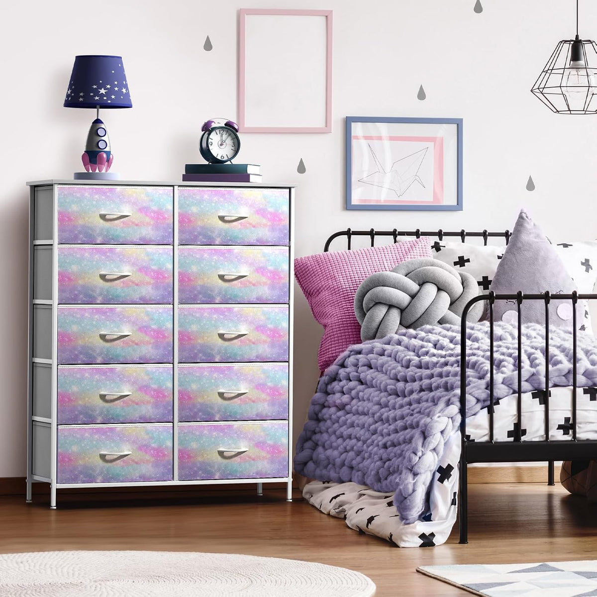 Dresser with Fabric Drawers & Wood Top (8 Drawer, Watercolor)