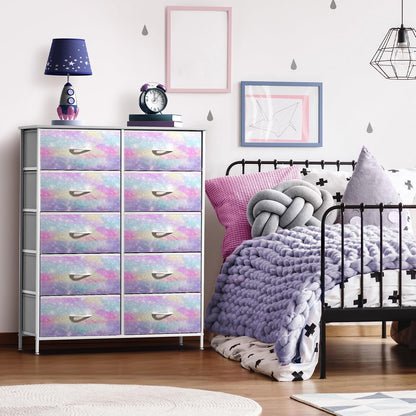 Dresser with Fabric Drawers & Wood Top (8 Drawer, Watercolor)