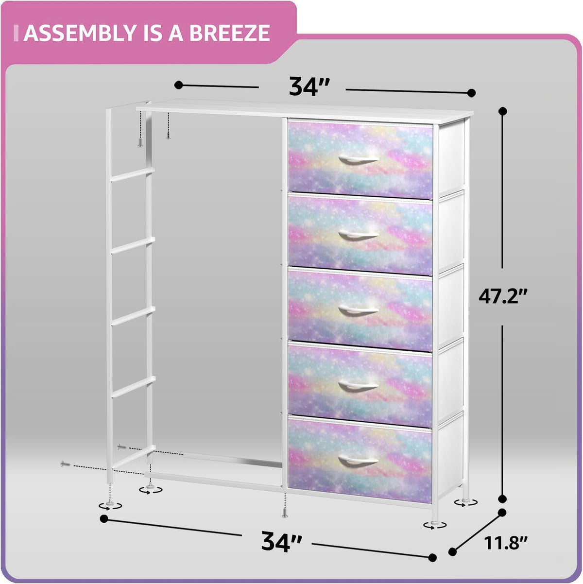 Dresser with Fabric Drawers & Wood Top (8 Drawer, Watercolor)