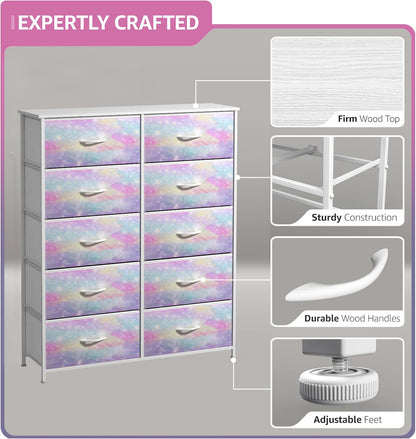 Dresser with Fabric Drawers & Wood Top (8 Drawer, Watercolor)