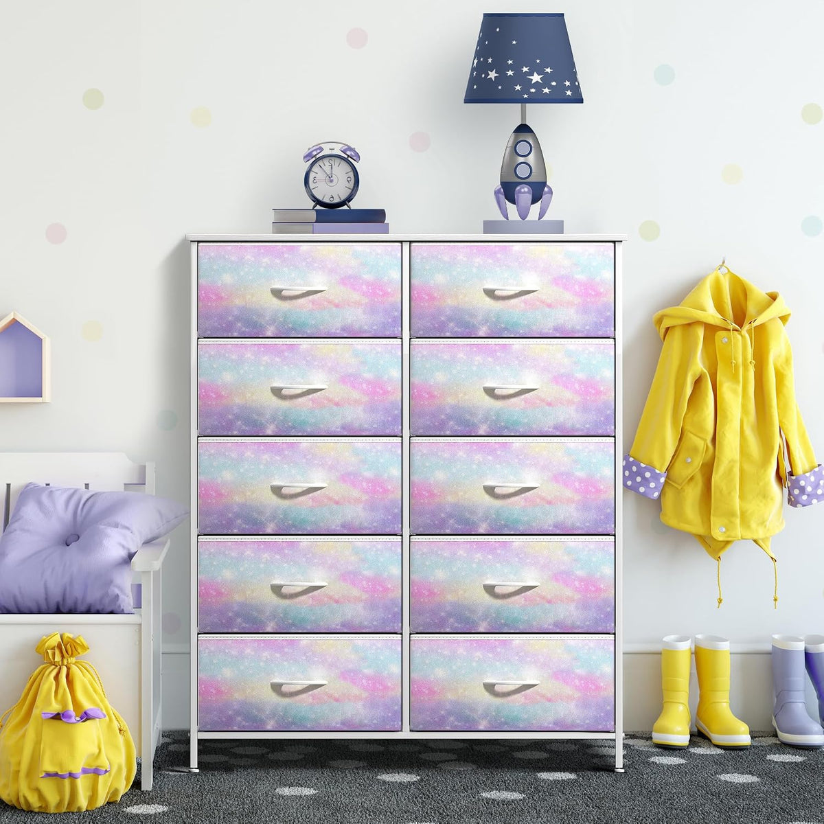 Dresser with Fabric Drawers & Wood Top (8 Drawer, Watercolor)