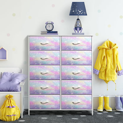 Dresser with Fabric Drawers & Wood Top (8 Drawer, Watercolor)