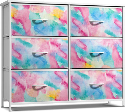 Dresser with Fabric Drawers & Wood Top (8 Drawer, Watercolor)