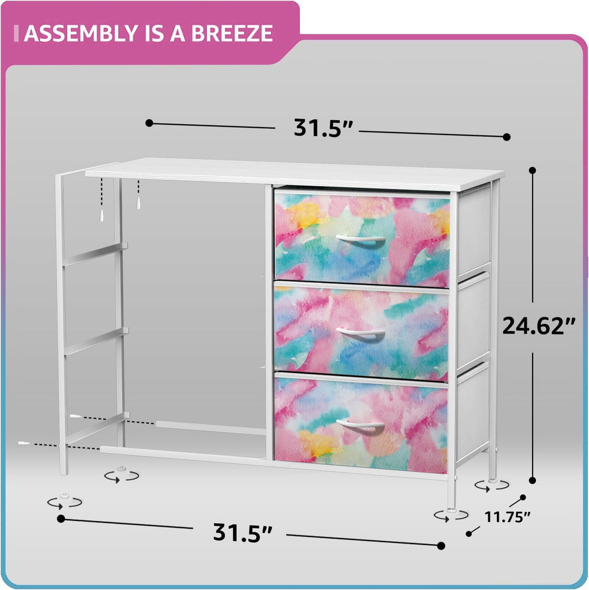 Dresser with Fabric Drawers & Wood Top (8 Drawer, Watercolor)