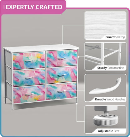 Dresser with Fabric Drawers & Wood Top (8 Drawer, Watercolor)
