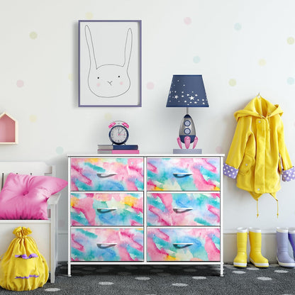 Dresser with Fabric Drawers & Wood Top (8 Drawer, Watercolor)